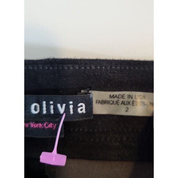 Alice + Olivia Black Suede Leather Skinny Leg Pants Exposed Zip Designer Size 2 - Picture 2 of 14